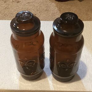 Vintage 1970 Borden Cremona Dark Amber Glass Canisters - Set of 2